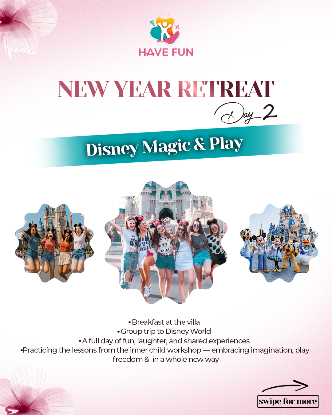 Women having fun at Disney World retreat Day 2