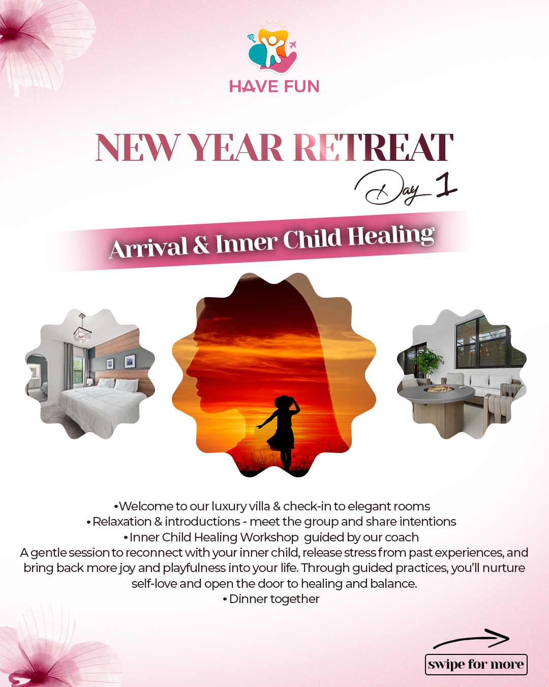 Women celebrating arrival at wellness retreat Day 1